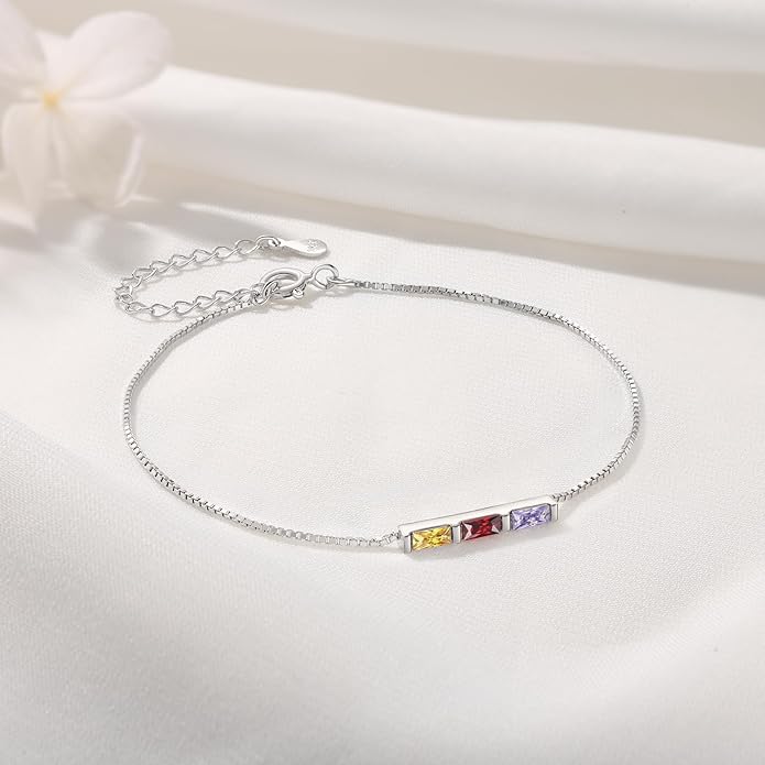 925 Sterling Silver Personalized Mom Birthstone Bracelets for Women — Custom Adjustable Dainty Jewelry for Mother’s Day, Birthday, Christmas Gifts for Mom Grandma Wife