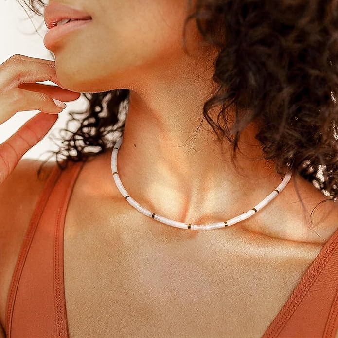 AGOT Beaded Gemstone Necklace for Women: Boho Bead Choker Natural Stone Necklaces - Handmade Jewelry for Summer Beach