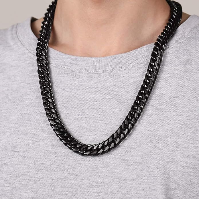 FindChic Men Curb Chain Necklace 18K Gold Plated/Stainless Steel/Black Chunky Double Tight Cuban Link Hip Hop Neck Chains for Men Boys 3.5MM/5MM/6MM/7MM/9MM/12MM 14''-30'' 8 Length Options (Send Gift Box)