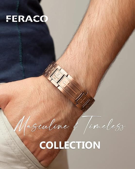 Feraco Copper Bracelet for Men 3X Strength,Magnetic Therapy Bracelet Copper Jewelry with Powerful 3800 Gauss Magnets,Premium Fold-Over Clasp