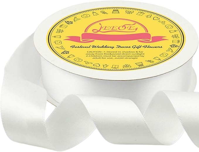 LEEQE Double Face Satin Ribbon 1 inch X 25 Yards Polyester White Ribbon for Gift Wrapping Very Suitable for Weddings Party Hair Bow Invitation Decorations and More