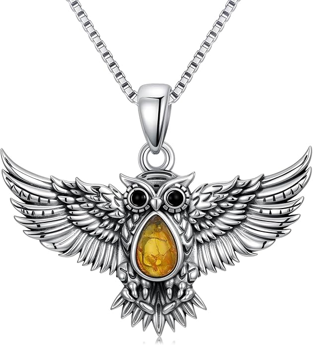 Genuine Amber Flying Hawk Eagle Necklace 925 Sterling Silver vintage Natural Gemstone Animal Wing Teardrop Jewelry for Women Eagle Lover