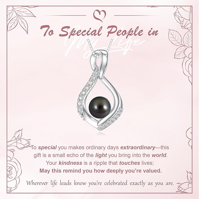 Tahitian Black Pearl Necklace Infinity Gifts for Women Wife Wedding Birthday Anniversary Jewelry Valentines Christmas Day Gifts 925 Sterling Silver