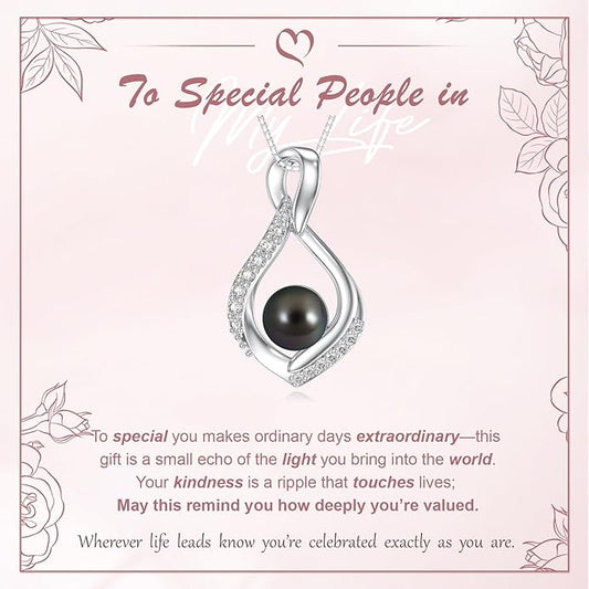 Tahitian Black Pearl Necklace Infinity Gifts for Women Wife Wedding Birthday Anniversary Jewelry Valentines Christmas Day Gifts 925 Sterling Silver