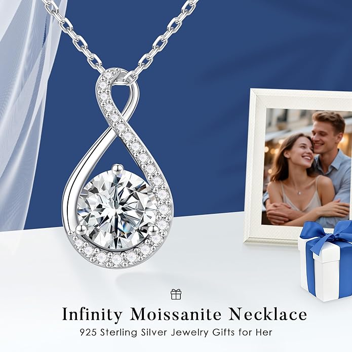 MOOSEA Infinity Moissanite Necklace for Women, 1-3 ct D Color VVS1 Clarity Moissanite 925 Sterling Silver Necklace, Anniversary Birthday Christmas Gifts for Women Wife Mom Girlfriend Grandma Friend