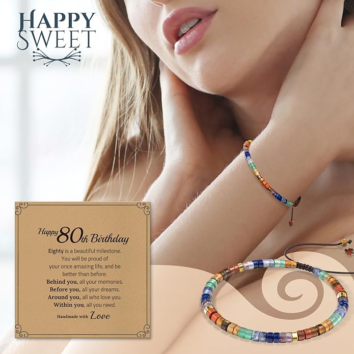 30th 40th 50th 60th 70th 80th Birthday Gifts for Women, Natural Stone Bracelet Birthday Gifts for Mom Daughter Grandma Sister Friends Coworker