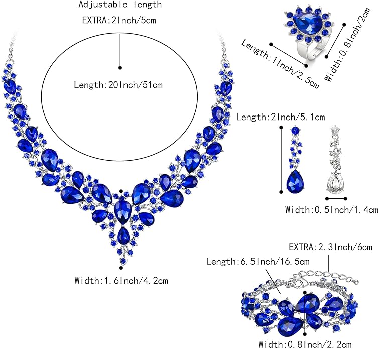 BriLove Wedding Bridal Jewelery for Women Austrian Crystal Teardrop Cluster Statement Necklace Dangle Earrings Link Bracelet Set