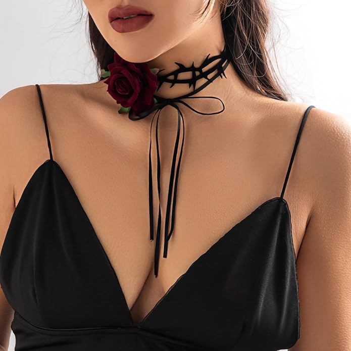 Fesciory Black Necklaces for Women, Adjustable Layered Velvet Leather Lace Collar Necklace, Goth Jewelry Gifts.