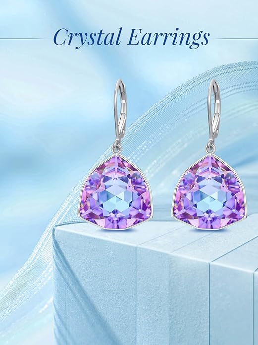 TOUPOP Leverback Earrings for Women Sterling Silver Simple Geometric Birthstone Dangle Drop Earrings Jewelry Christmas Valentine Mothers Day Birthday Gifts for Women Her Wife