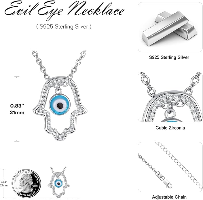 Dreamboat Sterling Silver Evil Eye Necklace for Women Protection Necklace Hamsa Nazar Mal De Ojo Turco Spiritual Jewelry Evil Eye Gifts