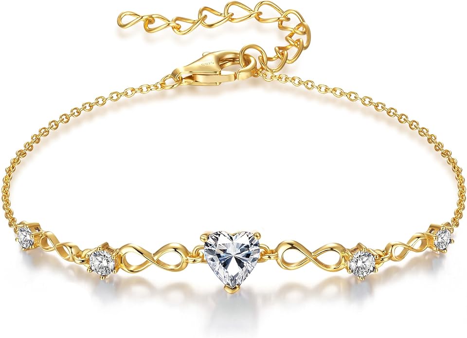 G&GEMSJEW Infinity Heart Birthstone Bracelets for Women, 925 Sterling Silver Women Charm Link Bracelet Adjustable, Birthday Anniversary Christmas Jewelry Gifts for Women Wife Mom Girlfriend Her