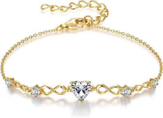 G&GEMSJEW Infinity Heart Birthstone Bracelets for Women, 925 Sterling Silver Women Charm Link Bracelet Adjustable, Birthday Anniversary Christmas Jewelry Gifts for Women Wife Mom Girlfriend Her