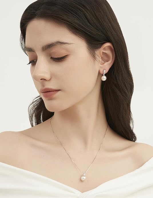 Mameloly Pearl Drop Earrings 925 Sterling Silver CZ 10MM Simulated Pearl Earrings for Women Dangle Trendy Jewelry for Women Hypoallergenic