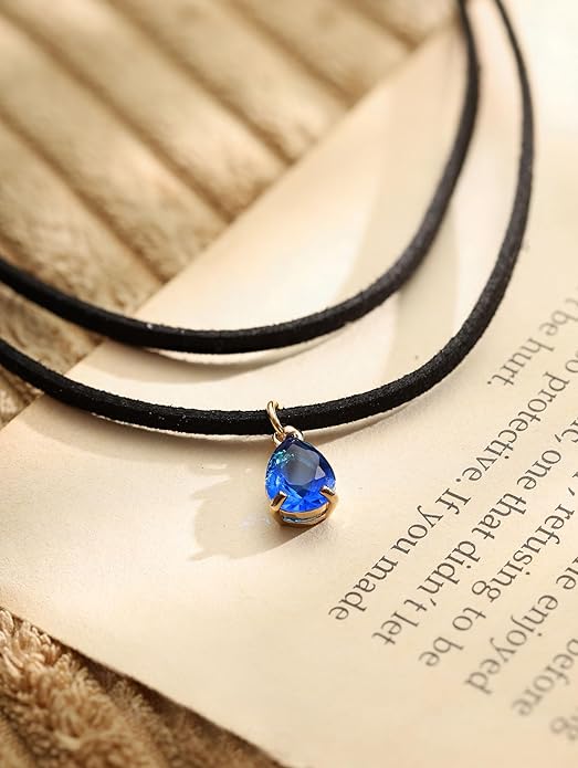 Sacina Layered Black Choker Necklace, Glass Teardrop Chocker, Black Necklace, Gothic Goth Boho Choker, Christmas Jewelry Gift For Women