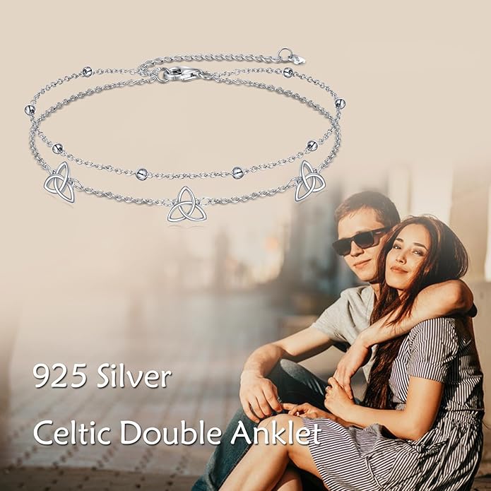 Celtic Knot/Ballet Dance/Heart Cross Anklet for Women 925 Sterling Silver Layered Adjustable Link Jewelry Birthday Gifts for Her