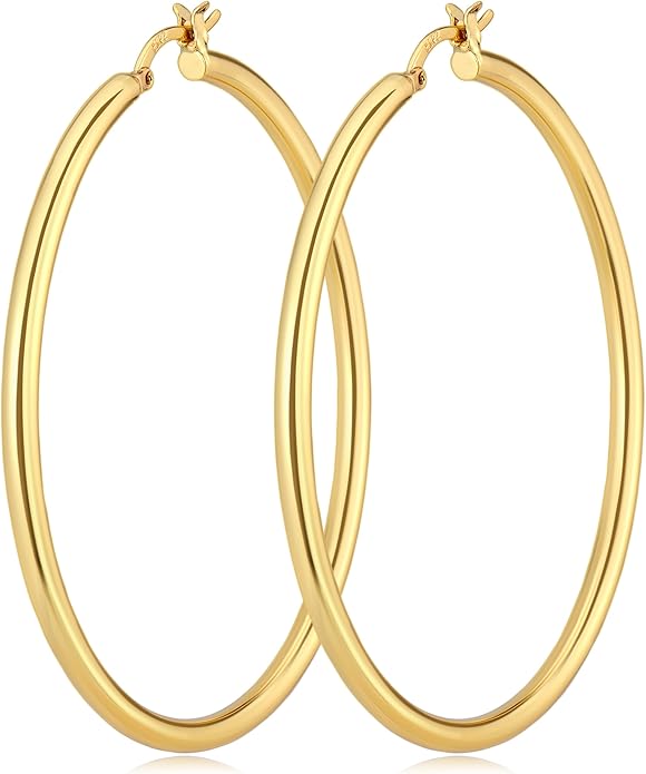 IDJEOABL 3mm Thick Gold Hoop Earrings 14k Gold Plated Chunky Large Big Hoops for Women Non Tarnish Lightweight Hollow Hoop Earrings Jewelry for Women Trendy 30/40/50/60/mm