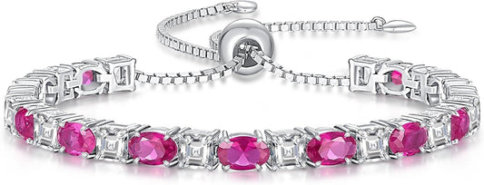 Sterling Silver Birthstone Bracelets for Women White Gold Tennis Bracelets Adjustable Chain 6-9 Inchs Jewelry Hypoallergenic Anniversary Birthday Gifts for Women Mom Wife Her