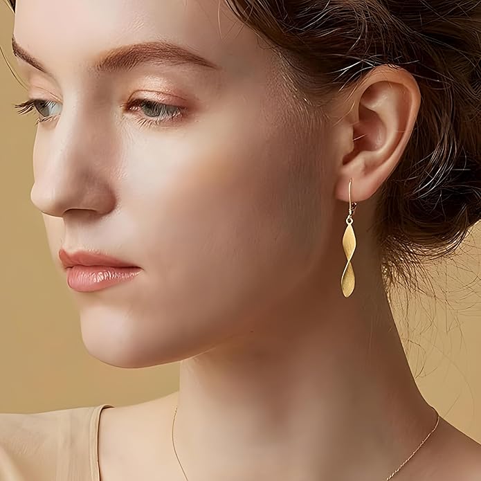 Twisted Dangle Earrings for Women Hypoallergenic Handmade Earrings Spiral Leverback Drop Dangle Earrings Trendy for Women Jewelry Gifts Silver/14k Gold Plated.