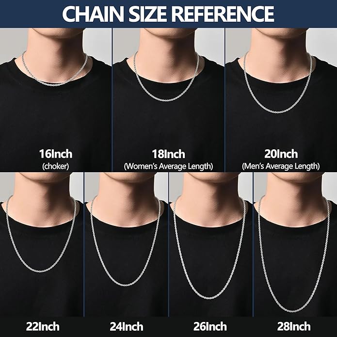 sovesi Wheat Necklace Chain for Men, Silver Plated Stainless Steel Necklace, 2.5/3mm Width Chain for Men and Women, 16-28 Inches Length Gift Jewelry