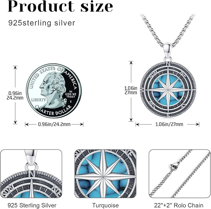 StoryEtain Compass Necklace for Women Men 925 Sterling Silver Travel Pendant Inspirational Graduation Jewelry Gift