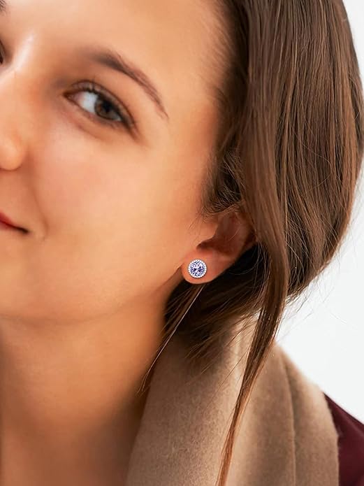 ChicSilver 925 Sterling Silver Birthstone Earrings for Women, 8MM/2 Carat Heart & Round Cubic Zirconia Stud Earrings, Hypoallergenic Jewelry, Ideal Birthday or Christmas Gifts