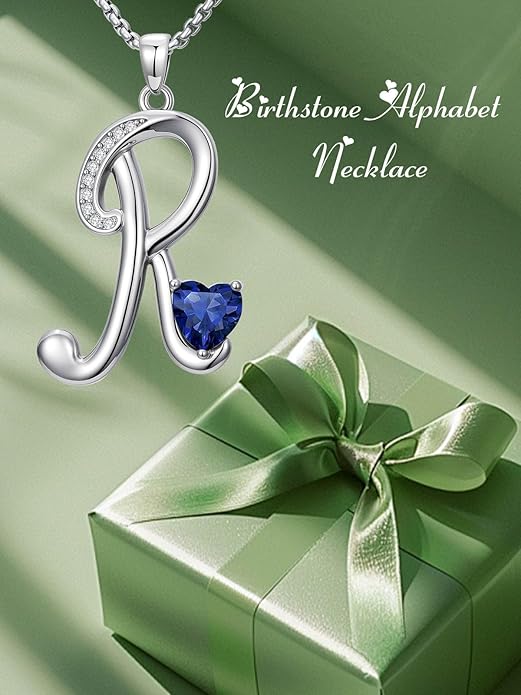 Christmas Gifts for Women Alphabet A to Z Initial Birthstone Pendant Necklaces for Women - 18k White Gold Plated Personalized Name Jewelry Valentine Mothers Day Birthday Gifts for Women Her Girlfriend