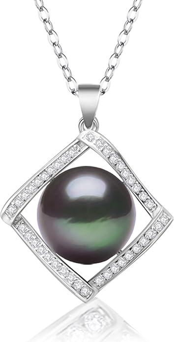 Tahitian Black Pearl Necklace for Women – 12-13mm AAAA Quality Real Pearl Pendant in 925 Sterling Silver, Adjustable Chain – Elegant Jewelry Gift for Wife, Mom, Anniversary, Birthday