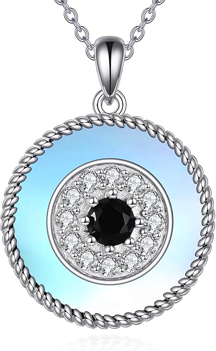 YFN Evil Eye Pendant Necklace for Women 925 Sterling Silver Greek Protection Jewelry with Blue Sapphire and Black Cz Amulet Gift
