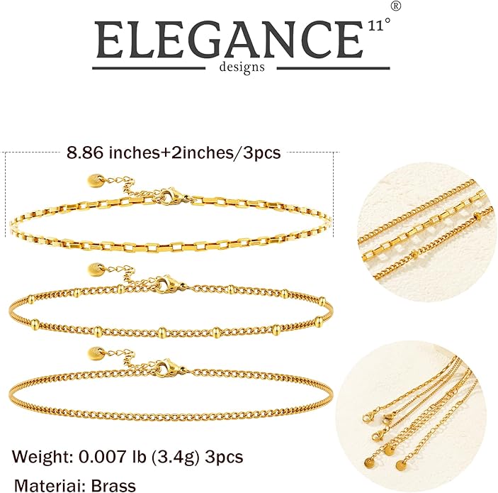 Gold Plated Ankle Bracelets For Women Waterproof,18k Gold Plated Anklets Layered Thin Snake Chain Herringbone Anklets Non Tarnish Stainless Steel Dainty Summer Jewelry Set Gift For Women