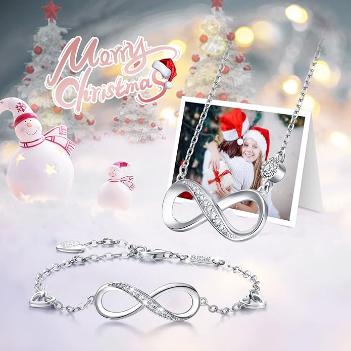 Billie Bijoux 925 Sterling Silver Necklace Bracelet Jewelry Sets Infinity Love Jewelry Sets White Gold Plated Women Necklace Gifts for Women