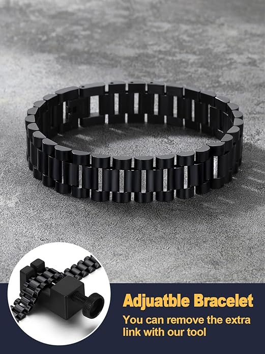 U7 Link Bracelets for Men, Cuban Link/Rope/Watch Band Solid Bracelet, Silver Black Gold Color Wrist Bracelet 3/6/9/12/15mm Width, 6.5/7.5/8.3 Inch Length, Hand Chain Jewelry for Mens Women