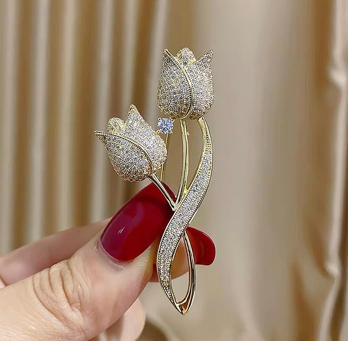 Fashion Flower Brooches for Women Rhinestone Flower Brooches Pins 18k Gold Plated Lapel Pins Jewelry for Girlfriend Wife