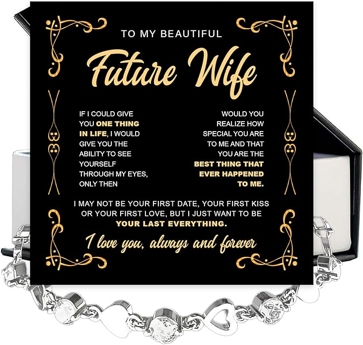 To My Future Wife Crystal Heart Bracelet Gift From Future Husband, Beautiful Jewelry Birthday, Christmas, Valentine’s Day, Bracelet For Her With Heartfelt Message & Elegant Box