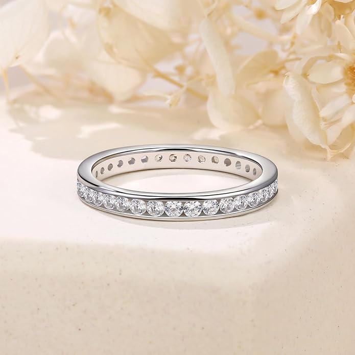Moissanite Wedding Band Eternity Ring for Women Stackable Wedding Ring 925 Sterling Silver Rings D Color VVS1 Round Cut Anniversary Ring