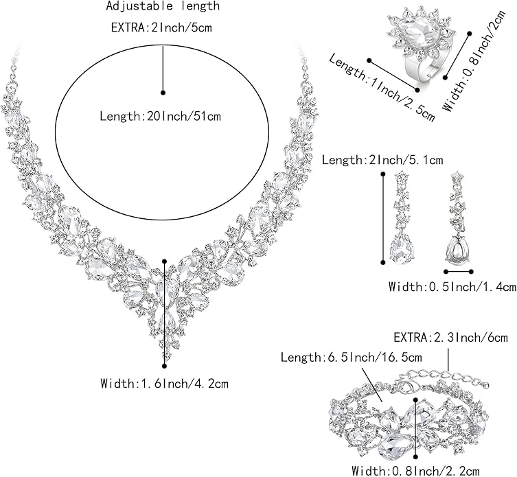 BriLove Wedding Bridal Jewelery for Women Austrian Crystal Teardrop Cluster Statement Necklace Dangle Earrings Link Bracelet Set