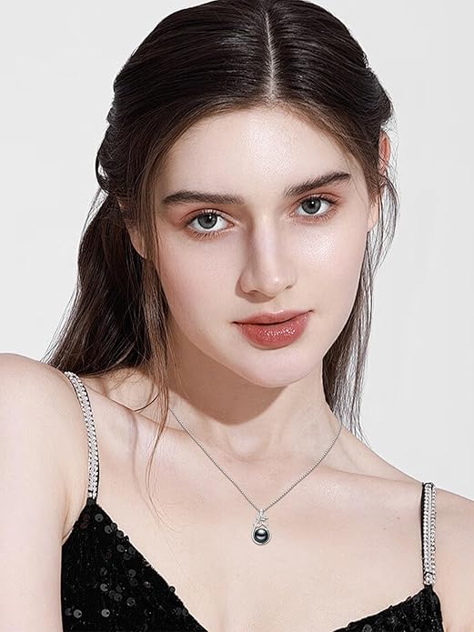 KANNSOAR Tahitian Black Pearl Pendant Necklace AAAA 18K White Gold Plated 925 Sterling Silver Black Pearl Jewelry Gift for Women Mother Wife Her for Anniversary Christmas Birthday