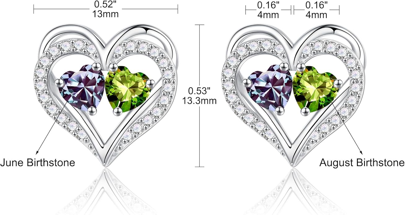 Iefil Birthstone Earrings for Women - 925 Sterling Silver Heart Earrings Anniversary Birthday Gifts for Women Wife Girlfriend Mom