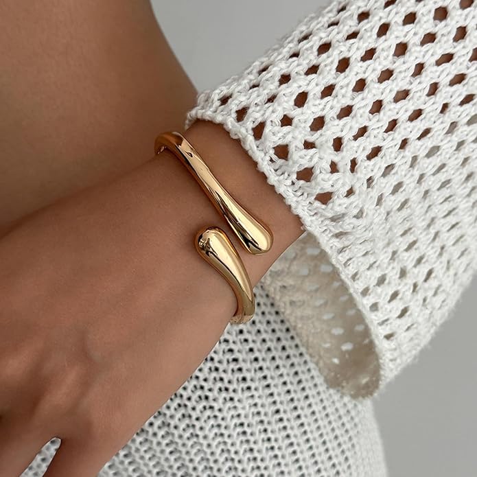 Gold Silver Bangles Bracelet for Women Trendy, 14K Gold Plated Dainty Thick Chunky Cuff Bracelet Stack