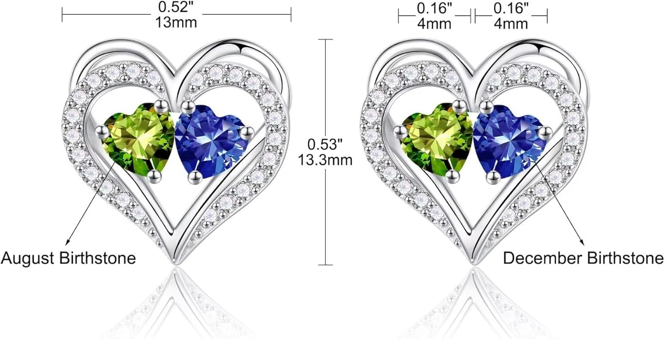 Iefil Birthstone Earrings for Women - 925 Sterling Silver Heart Earrings Anniversary Birthday Gifts for Women Wife Girlfriend Mom