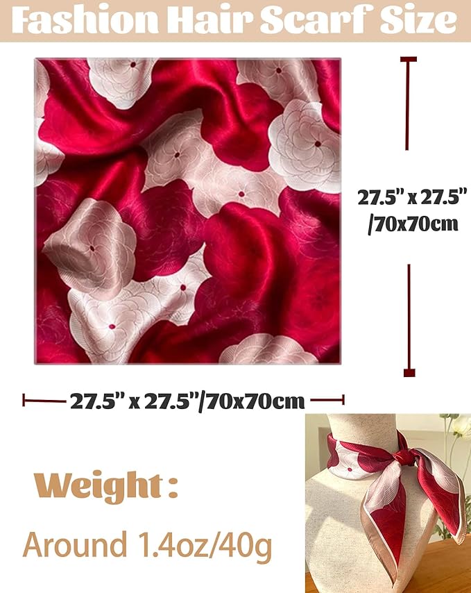 kcctoo 27.5" Mulberry Silk Feeling Head Scarf Women's Fashion Square Neck Satin Scarfs for Bag Hair Scarves Gift