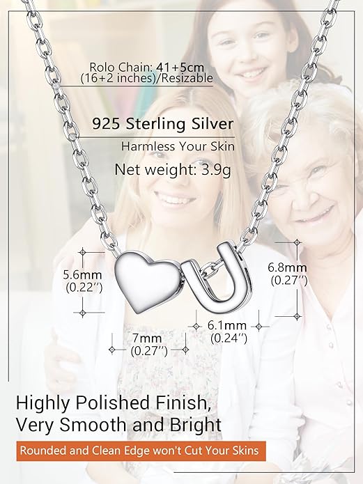 PROSILVER Initial Heart Necklace for Women, 925 Sterling Silver Tiny Heart Letter Necklace Siver, Gold Necklace, Come with Box