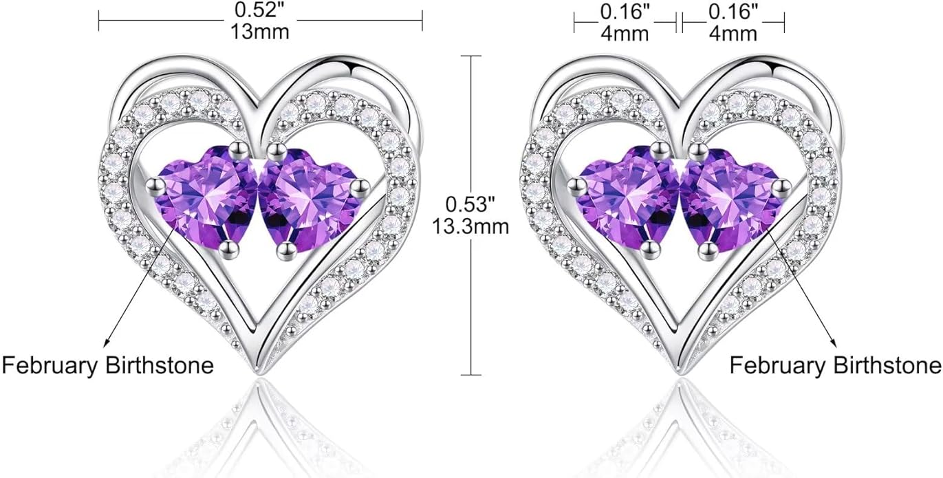 Iefil Birthstone Earrings for Women - 925 Sterling Silver Heart Earrings Anniversary Birthday Gifts for Women Wife Girlfriend Mom
