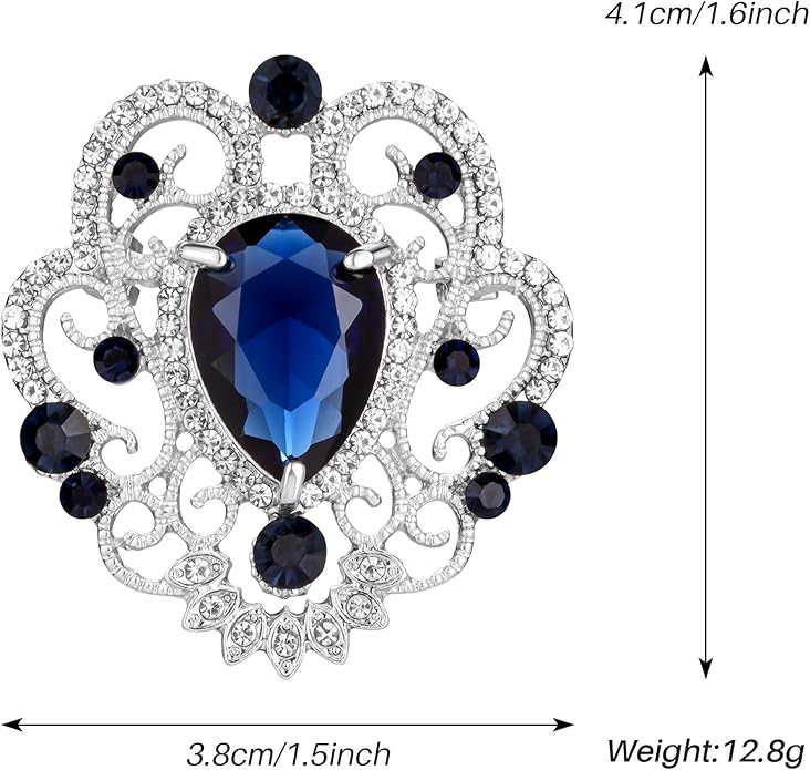 SELOVO Vintage Style Elegant Crown Rhinestone Teardrop Pin Brooch for Women