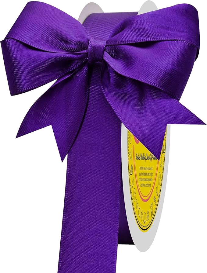 LEEQE Purple Double Face Satin Ribbon 1 inch X 50 Yards Spool Bright Colors Very Suitable for Weddings Gift Package Wrapping Dancer Wand Sewing Party Hair Bow Invitation Decorations and More