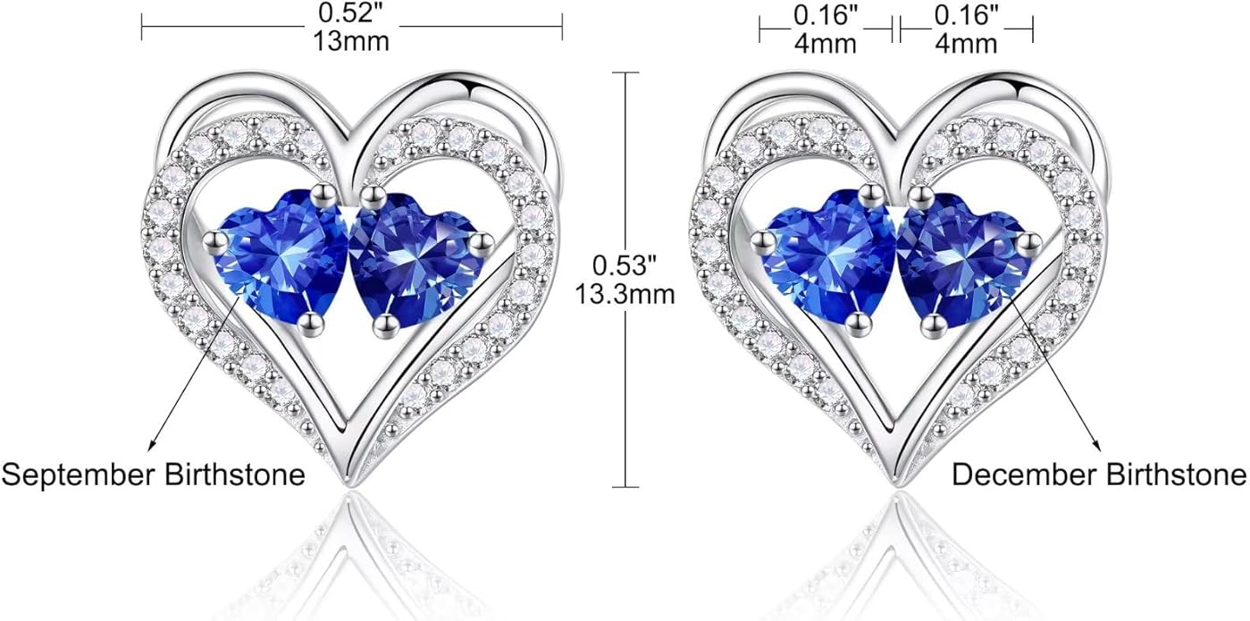 Iefil Birthstone Earrings for Women - 925 Sterling Silver Heart Earrings Anniversary Birthday Gifts for Women Wife Girlfriend Mom
