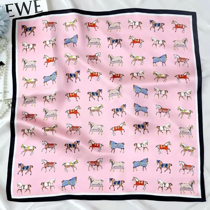 ANDANTINO 100% Pure Mulberry Silk Small Square Scarves -21'' x 21''- Digital Printed Neckerchief –Women Men Lightweight Scarf