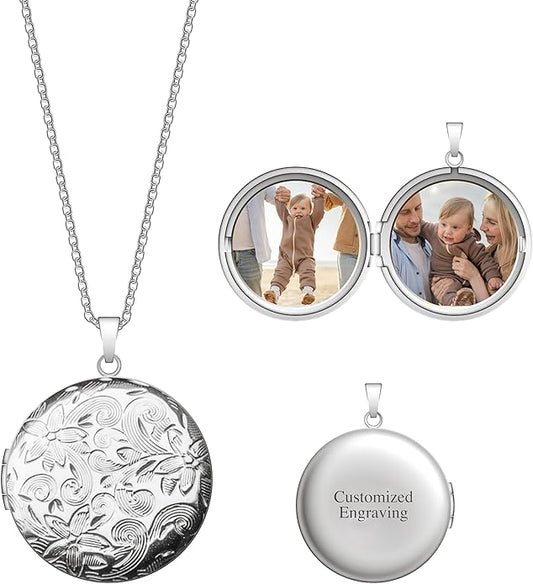 Locket Necklace for Women Girls, 18” Jewelry Chain, Picture Photo Inside, Cadenas para mujer, Personalized Custom Name Gold Locket, Customized Couples Locket, Silver, Rose Gold, Gold