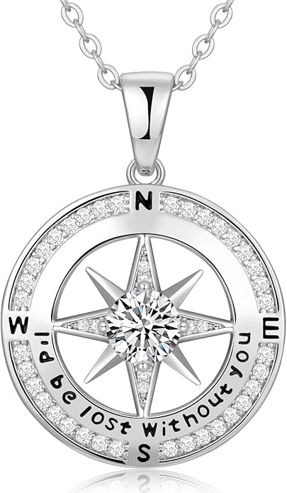 Zifeel Compass Necklace Gifts for Women wife - S925 Sterling Silver Birthstone Necklaces for Women - Anniversary Birthday Gifts for Her Wife Girlfriend - Valentines Mom Mothers Day Christmas Gifts Jewelry for Women