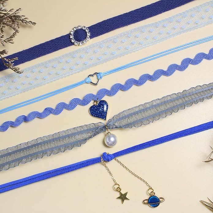 Nova&Aria Chokers Set For Women Heart Choker Necklaces Flower Pendant Velvet Cute Pink Turquoise Blue White Black Choker Necklace Christmas Colorful Lace Chokers
