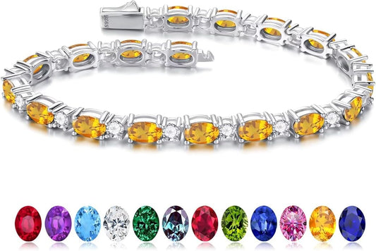 Iefil Tennis Bracelets for Women - 925 Sterling Silver Birthstone Bracelet, Anniversary Birthday Gifts for Women, Jewelry Gifts for Woman Her, 6.5"-7"